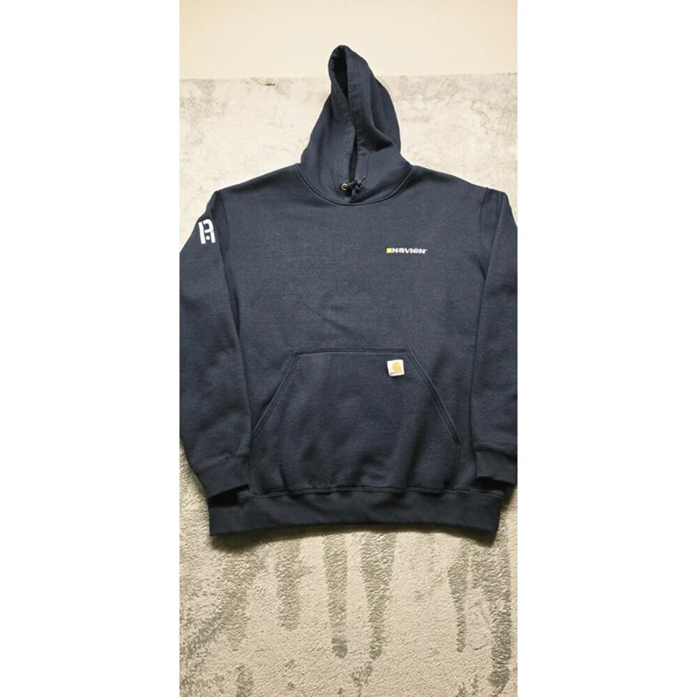 Carhartt Original Fit Hooded Sweatshirt Mens XL Navien Blue Logo Fleece - Picture 1 of 16